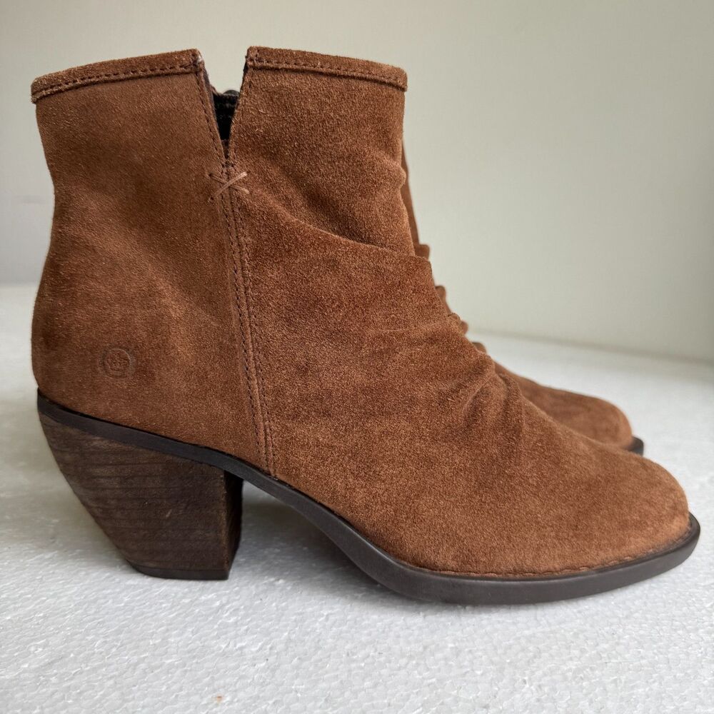 Born Aire F52706 Slouch Suede Heeled Ankle Brown Boots size 8.5M Handcrafted